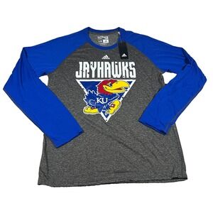 Adidas Mens Size L Gray University of Kansas Jayhawks Climalite Ultimate Tee NWT
